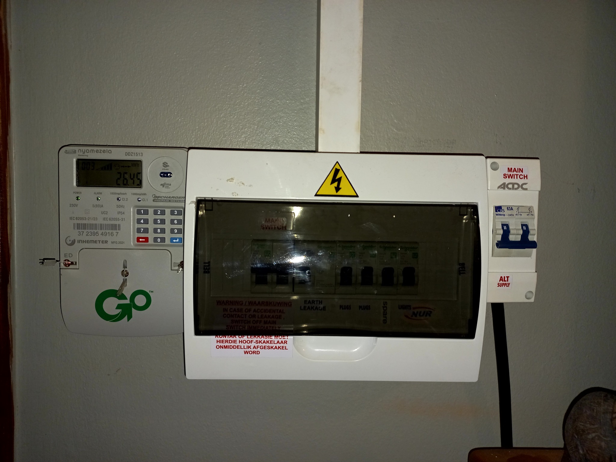 DB board, sub prepaid meter, change over switch & C.O.C Moot
